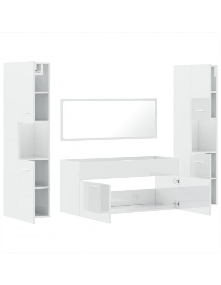 Set Mobili da Bagno 4 pz Bianco Lucido in Legno Multistrato