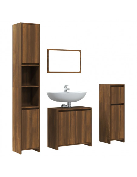 Set Mobili da Bagno 4 pz Rovere Marrone in Legno Multistrato