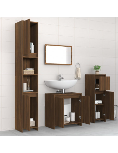 Set Mobili da Bagno 4 pz Rovere Marrone in Legno Multistrato