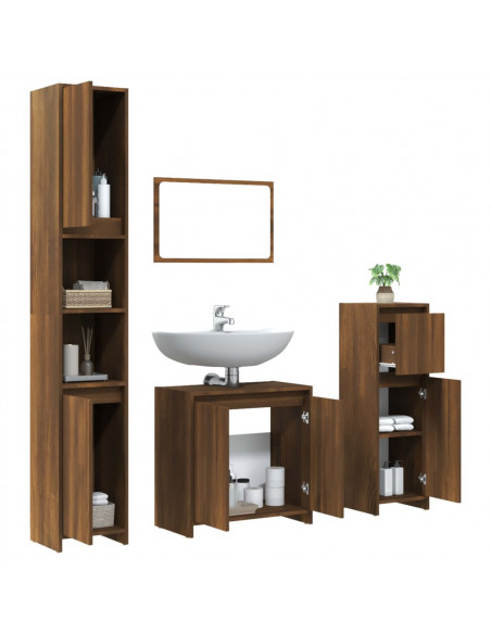 Set Mobili da Bagno 4 pz Rovere Marrone in Legno Multistrato