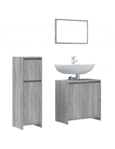 Set Mobili da Bagno 3 pz Grigio Sonoma in Legno Multistrato