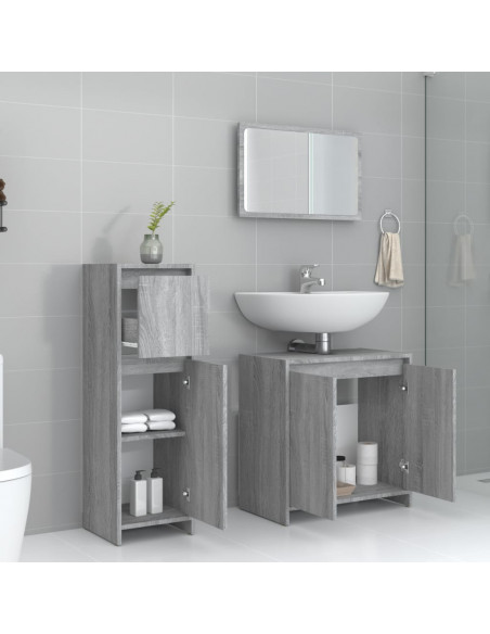 Set Mobili da Bagno 3 pz Grigio Sonoma in Legno Multistrato