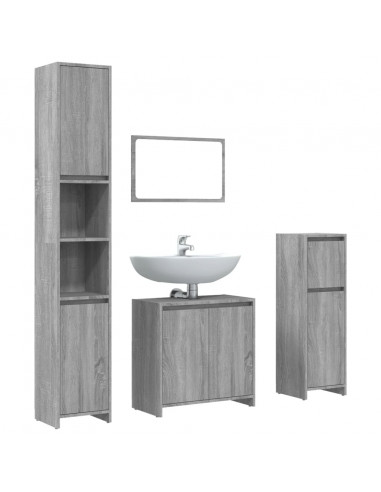 Set Mobili da Bagno 4 pz Grigio Sonoma in Legno Multistrato