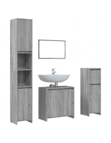 Set Mobili da Bagno 4 pz Grigio Sonoma in Legno Multistrato