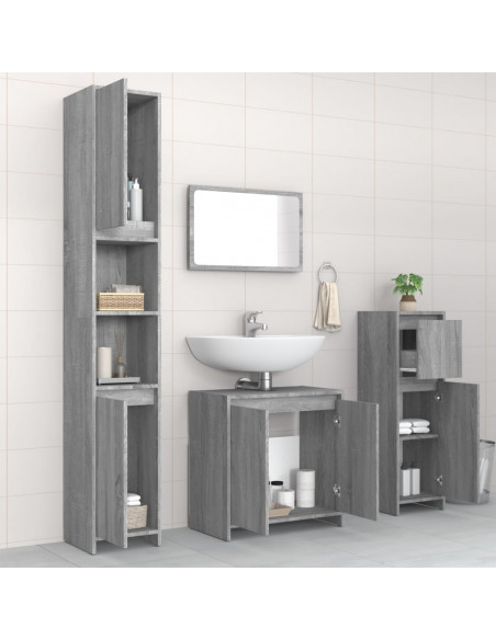 Set Mobili da Bagno 4 pz Grigio Sonoma in Legno Multistrato