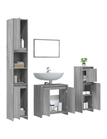 Set Mobili da Bagno 4 pz Grigio Sonoma in Legno Multistrato