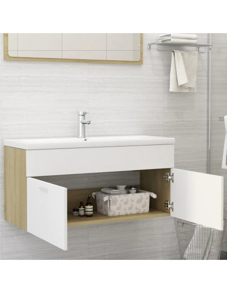 Mobile Lavabo Integrato Bianco Rovere Sonoma Legno Multistrato