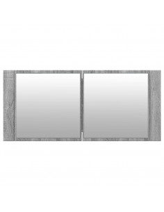 Armadietto Specchio con LED da Bagno Grigio Sonoma 100x12x45 cm 2