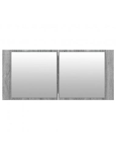 Armadietto Specchio con LED da Bagno Grigio Sonoma 100x12x45 cm