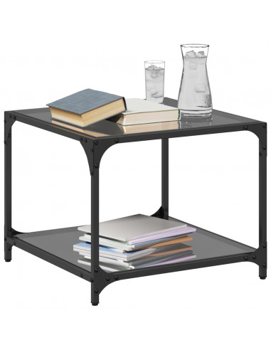 Tavolino con Piano in Vetro Nero 50x50x40 cm Acciaio