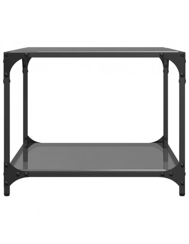 Tavolino con Piano in Vetro Nero 50x50x40 cm Acciaio