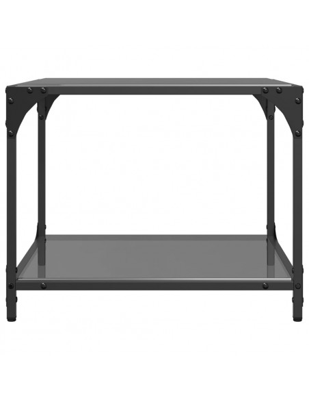 Tavolino con Piano in Vetro Nero 50x50x40 cm Acciaio