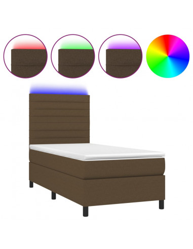 Letto a Molle Materasso e LED Marrone Scuro 100x200 cm Tessuto