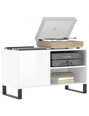 Mobile Porta Dischi Bianco Lucido 85x38x48 cm Legno Multistrato