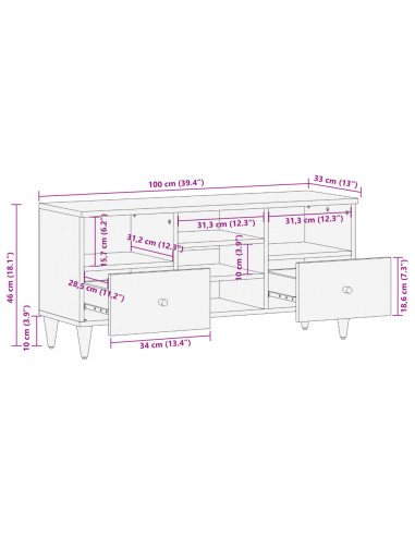 Mobile Porta TV 100x33x46 cm in Legno Massello di Mango