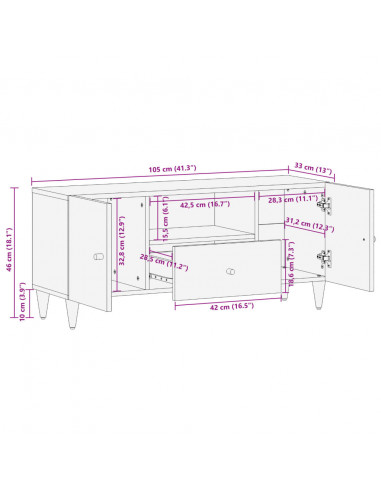 Mobile Porta TV 105x33x46cm in Legno Massello di Mango