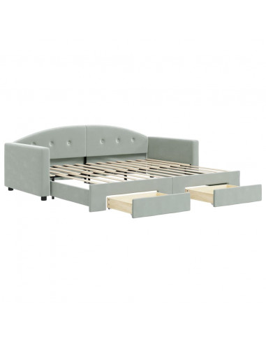 Divano Letto Estraibile Cassetti Grigio Chiaro 90x200cm Velluto