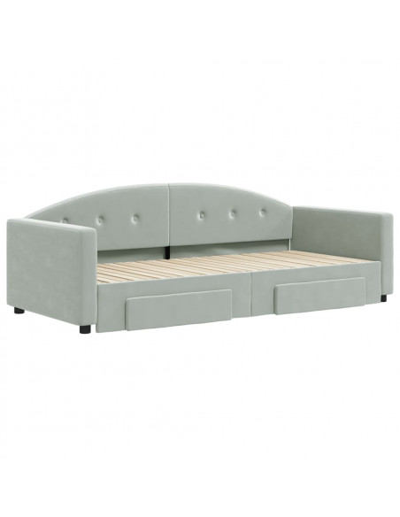 Divano Letto Estraibile Cassetti Grigio Chiaro 90x200cm Velluto