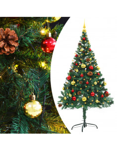 Albero di Natale Preilluminato con Palline Verde 150 cm 2