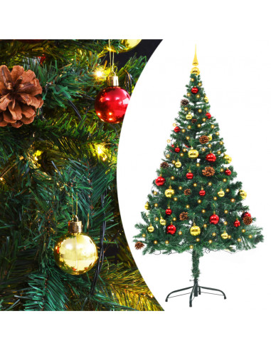 Albero di Natale Preilluminato con Palline Verde 150 cm