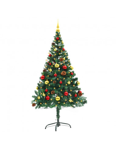 Albero di Natale Preilluminato con Palline Verde 150 cm
