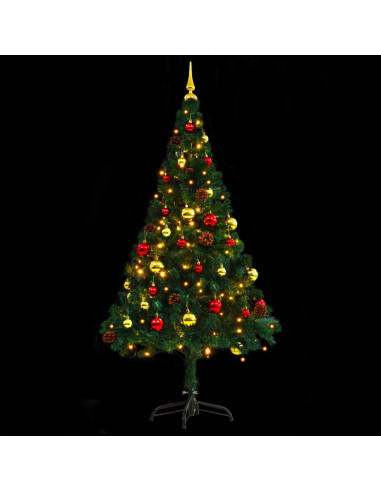 Albero di Natale Preilluminato con Palline Verde 150 cm