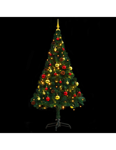 Albero di Natale Preilluminato con Palline Verde 150 cm