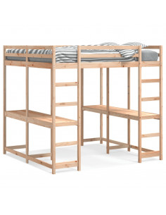 Letto Soppalco con Scrivania e Scala 180x200 cm Massello Pino 2