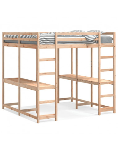 Letto Soppalco con Scrivania e Scala 180x200 cm Massello Pino