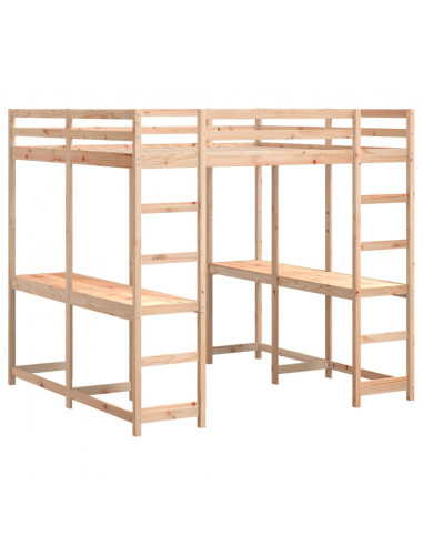 Letto Soppalco con Scrivania e Scala 180x200 cm Massello Pino