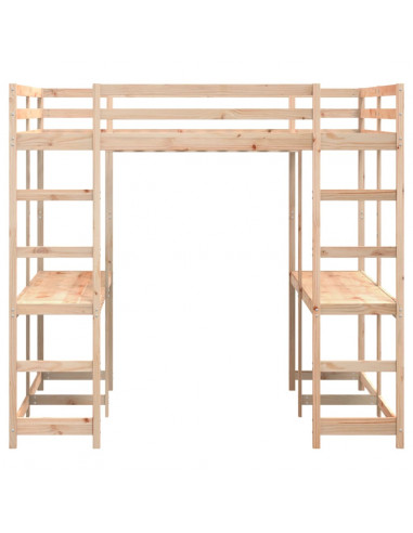 Letto Soppalco con Scrivania e Scala 180x200 cm Massello Pino