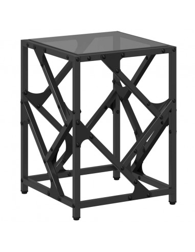 Tavolino con Piano in Vetro Nero 30x30x41 cm Acciaio