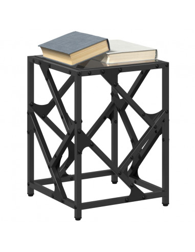 Tavolino con Piano in Vetro Nero 30x30x41 cm Acciaio