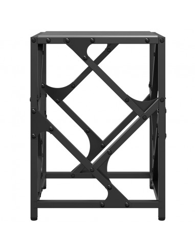 Tavolino con Piano in Vetro Nero 30x30x41 cm Acciaio