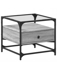 Tavolino con Piano in Vetro Grigio Sonoma 50x50x45 cm Acciaio 2