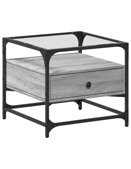 Tavolino con Piano in Vetro Grigio Sonoma 50x50x45 cm Acciaio