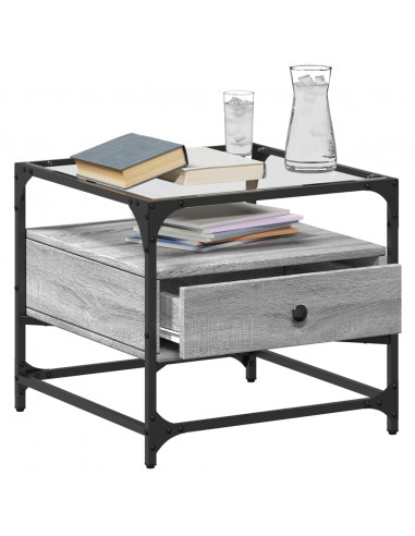 Tavolino con Piano in Vetro Grigio Sonoma 50x50x45 cm Acciaio