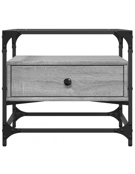 Tavolino con Piano in Vetro Grigio Sonoma 50x50x45 cm Acciaio