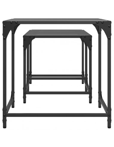 Tavolini Impilabili 2pz con Piano Vetro Nero in Acciaio