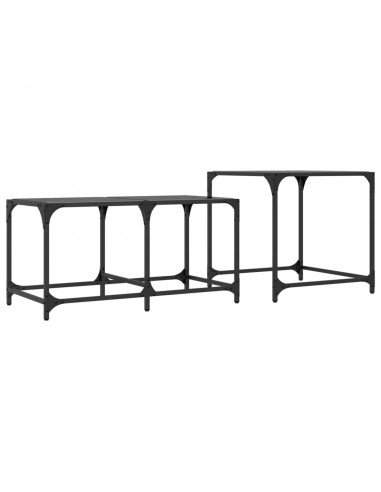 Tavolini Impilabili 2pz con Piano Vetro Nero in Acciaio