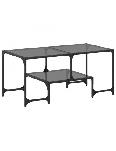 Tavolino con Piano in Vetro Nero 98,5x50x45 cm Acciaio