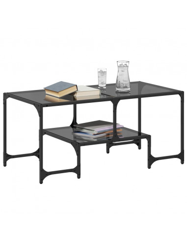 Tavolino con Piano in Vetro Nero 98,5x50x45 cm Acciaio