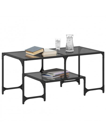 Tavolino con Piano in Vetro Nero 98,5x50x45 cm Acciaio