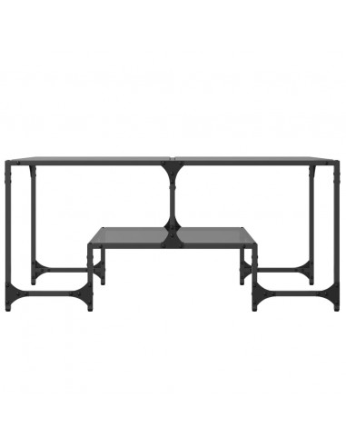 Tavolino con Piano in Vetro Nero 98,5x50x45 cm Acciaio