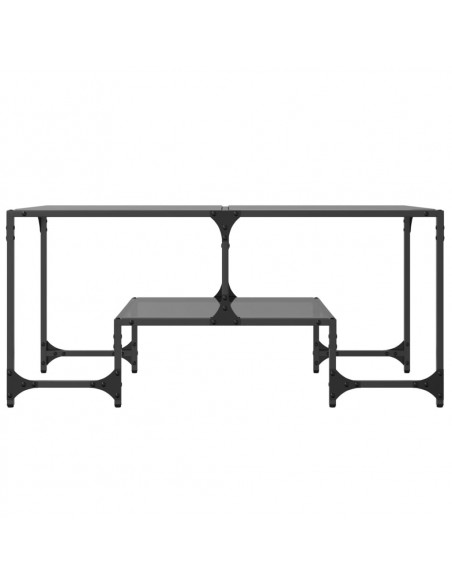 Tavolino con Piano in Vetro Nero 98,5x50x45 cm Acciaio