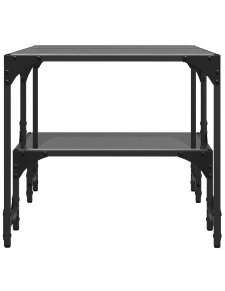 Tavolino con Piano in Vetro Nero 98,5x50x45 cm Acciaio