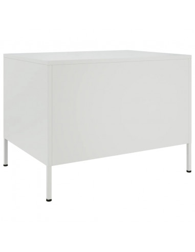 Tavolino Bianco 68x50x50,5 cm in Acciaio Laminato a Freddo