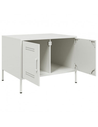 Tavolino Bianco 68x50x50,5 cm in Acciaio Laminato a Freddo