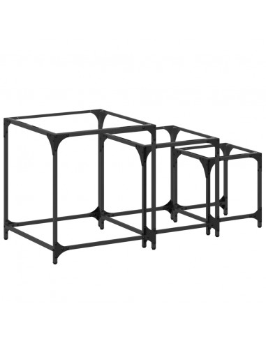 Tavolini Impilabili 3pz con Piano Vetro Trasparente in Acciaio