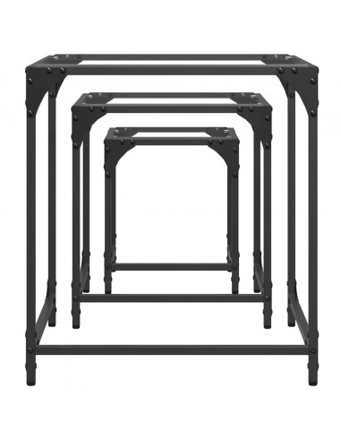 Tavolini Impilabili 3pz con Piano Vetro Trasparente in Acciaio